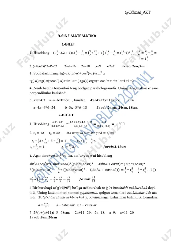 @official_akt 9-sinf matematika javoblar 2021 to'liq - Page 3