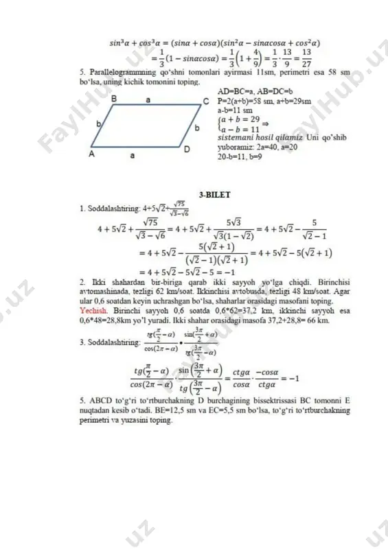 9 sinf matematika imtihon javoblar - Page 3