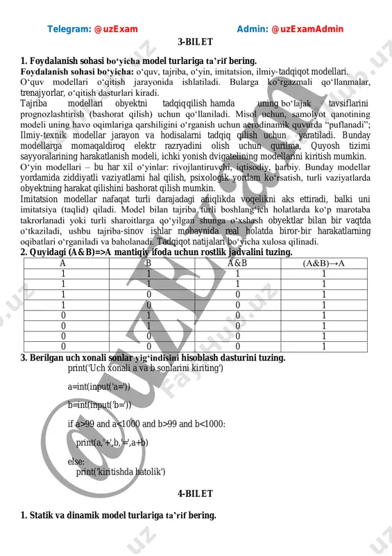 guruhga bo‘linadi: matematik va iqtisodiy matematik modellar. matematik modellar obyektning tuzilishi va o‘zaro bog‘lanish qonuniyatlarining matematik munosabatlari, formulalari va matematik-mantiqiy tavsifidan iborat. matematik modellar jarayon yoki hodisani tavsiflovchi matematik belgilar tizimi hisoblanadi. iqtisodiy matematik modellar yordamida iqtisodiy taraqqiyotning eng umumiy qonuniyatlari tekshiriladi. turli iqtisodiy ko‘rsatkichlar, jumladan, milliy daromad, iste’mol, ish bilan bandlik, jamg‘armalar, investitsiya ko‘rsatkichlarining o‘zgarishi va nisbatini tahlil qilish, uni oldindan aytib berish uchun murakkab iqtisodiy modellar qo‘llaniladi. aniq xo‘jalik vaziyatlarini tekshirishda kichik iqtisodiy tizimlardan, murakkab iqtisodiy tizimlarni tekshirishda, asosan, matematik modellardan foydalaniladi. fizik modellarda obyektning tabiati va tuzilishi asl nusxasi kabi bo‘ladi, lekin undan miqdor (o‘lchami, tezligi va hokazo) jihatidan farq qiladi. masalan, samolyot, kema, avtomobil, poyezd va boshqalarning modellari bo‘lishi mumkin. c) biologik model turli jonli obyektlar va ularning qismlari (hujayra, organizm va hokazo)ga xos biologik tuzilish, funksiya va jarayonlarni modellashtirishda qo‘llaniladi. biologik model odam va hayvonlarda uchraydigan ma’lum bir holat yoki kasalliklarni laboratoriya hayvonlarida sinab ko‘rish …