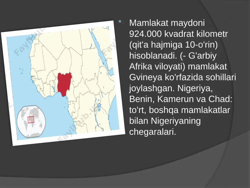 n. n. — yirik sanoat salohiyatiga ega boʻlgan afar mamlakat. yalpi ichki mahsulot va tashki savdo qajmi jihatidan afrikada 2-oʻrinda (jardan keyin) turadi. yalpi ichki mahsulotning yarmi sanoatda, taxminan 30% qishloq xoʻjaligi va xizmat koʻrsatish sohasida ishlab chikariladi. n. dunyoda neft eksport qiluvchi 10 ta yirik mamlakat jumlasiga kiradi, neft qazib olish sohasida afrikada birinchi oʻrinni egallaydi. qishloq xoʻjaligi —mamlakat iqtisodiyotining asosi, iqtisodiy faol aholi yarmidan koʻprogʻining tirikchilik manbai. eng ommaviy deh-qonchilik shakli jamoa dehqonchiligidir. mamlakatdagi 8 mln.ga yaqin fermer xoʻjaligi qishloq xoʻjaligi mahsulotining 90% ni beradi. haydaladigan yerlarning anchagina qismida oziq-ovqat ekinlari, asosan, ildizmevali va donli ekinlar yetishtiriladi. dehqonchilikda dukkakli ekinlar, shakarqamish, sabzavot va hoʻl mevalar muhim oʻrin oladi. eksport uchun moyli palma, kakao, yer yongʻoq, kauchukli oʻsimlik, paxta yetishtiriladi. chorvachilik, asosan, shimolida va quruq savannalar mintaqasida rivojlangan. qoramol, qoʻy va echki boqiladi. shimolida yilqichilik, janubida choʻchqachilik va hamma mintaqalarda parran-dachilik bilan shugʻullaniladi. daryolarda, chad koʻli va gvineya qoʻltigʻi …