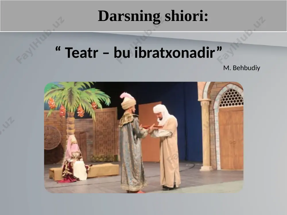 mannon uyg’ur va o’zbek teatrining birinchi aktrisasi ma’suma qoriyeva san’atga ilk qadamini tashladi. xalq musiqa san’atida terma, qo’shiq, lapar, yalla, ashula keng tarqalgan edi. xalq sozandalari mashhur usta-bastakorlar qo’lida ta’lim olishgan.ko’p asrlar davomida butun sharqda keng tarqalgan mumtoz maqomlar professional musiqaning og’zaki an’analaridagi bebaho xazinasini tashkil etgan. 4-reja: musiqa san’ati turkistonnning o’sha kezlardagi musiqa madaniyatida yakkaxon ijrochilar ham, ansambl ijrosi ham rivojlandi. xorazm maqom va musiqa maktabi xiva xoni muhammad rahimxon ii (feruz ) davrida yanada rivojlandi. yangi mavzuni mustahkamlash uchun o’quvchilarga tezkor savollar beriladi. zokir eshon qayerda faoliyat olib borgan kachal polvon obrazi qaysi yo’nalishda mashhur bo’lgan. birinchi rus teatri qachon o’rta osiyoga kirib keldi. birinchi o’zbek miliy teatri qayerda kim tomonidan tashkil etildi. birinchi o’zbek dramasi qaysi? buxoroda teatr tashkil etilishida kimning xizmati beqiyos hisoblanadi? birinchi o’zbek aktrisasi kim? birinchi o’zbek fotografi kim? “zaharli hayot yoxud ishq qurbonlari” pyesasi muallifi kim? “turon” truppasining asoschisi kim? qaysi hukmdor musiqa …