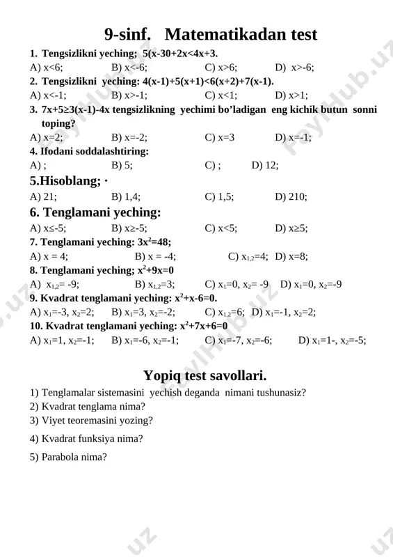 8-9 sinf matematikadan test - Page 3