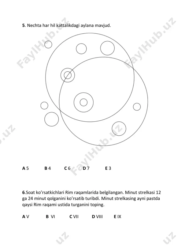 aytish imkonsizmi. 1. orkestrning hamma a’zolari konsertga qatnashdi. 2. jamol konsertga qatnashdi. 3. jamo orkestr a’zosi. a to’g’ri b xato c aytish imkonsiz 7. quyidagi jusfliklardan nechtasi aynan bir hil. greenway financial greenway financial robertson dental supply robertson dental suply vintage design co vintage design co. jonestown hardware jonestown hardware firestone insurance firestone insurance a 1 b 2 c 3 d 4 e 5 8.”men honani chiroqini yoqaolmayman.” quyidagilardan qaysi biri manashu holat uchun sabab bo’laolmaydi? a mahallada elekt ta’minoti o’chgan. b elekt tizimi uyga ulanmagan. c biz yangi boshqacha rangdagi lampochka oldik. d patron kuygan ekan. 9. quyidagi gapda qanday mantiqy fikrlash xatoligi bor. “uning dalillariga qanday ishonish mumkin? ahir u firibgarlik bilan qamalib chiqqanku?” a dalil keltirayotgan odamning qamalib chiqqanligi, u aldayotganini bildirmasligi mumkin. b qamalib chiqqanlar sudda guvuhlik berolmaydilar. c shu gaoni aytayorgan odam dalil keltirgan odamga nisbatan asossiz notog’ri fikri bor. d bu gapirayotgan odam qonunshunoslik …