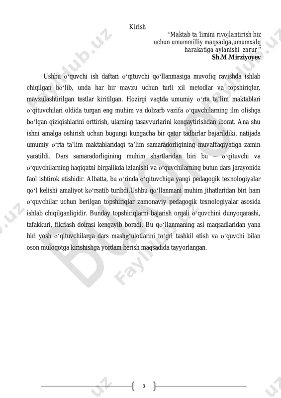 ing. a. marhumlar kitobi b rigveda s avesto d bibilya 7.hind xalqi tarxiga oid muhim yozma manba qaysi? a. marhumlar kitobi b rigveda s avesto d bibilya 8. o‘rta osiyo tarixiga oid eng muhim manba qaysi? a. marhumlar kitobi b rigveda s avesto d bibilya 9.dajla va frot daryolari oralig‘ining eng qadimgi sivilizatsiyasi nima deyiladi? a. mohenjadoro b persopel s bobil d nil vodiysi 10. persepol qayerda joylashgan? a. eron b hindiston s misr d old osiyo 6 mavzu: qadimgi tarix taraqqiyotining boshlanishi o‘tilgan mavzuni takrorlash: rasmlarga ta`rif bering 1.rasmda nimani ko‘ryapsiz? 2.nima uchun odamlar qo‘lida qurol yo‘q? 3.nima uchun odamlar egnida kiyim yo‘q? ______________________________________________________________________ ______________________________________________________________________ ______________________________________________________________________ ______________________________________________________________________ ______________________________________________________________________ ______________________________________________________________________ ______________________________________________________________________ ______________________________________________________________________ ______________________________________________________________________ ______________________________________________________________________ ______________________________________________________________________ ______________________________________________________________________ ______________________________________________________________________ ______________________________________________________________________ ______________________________________________________________________ ______________________________________________________________________ ______________________________________________________________________ ______________________________________________________________________ ______________________________________________________