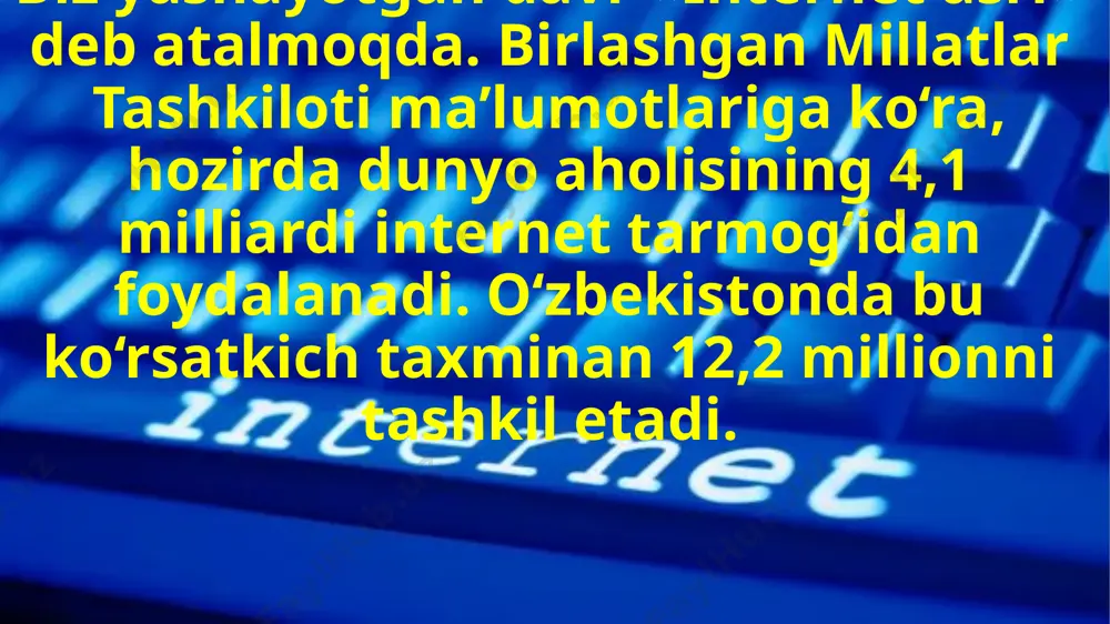 alarning yaratilishiga sabab bo‘ldi. dunyoga mashhurlik xalqaro telekanal boshlovchisi al-xoraz miyga bag‘ishlangan hujjatli ¿ lm yaku ni da: «bugun biz qayerda va qachon bo‘- lishimizdan qat’i nazar, kofe yoki choy ustida xohlagan kishimiz bilan internetda erkin muloqot qilganimizda, vebsahifalarni kuzatayotganimizda, chegaralanmagan hajmdagi axborotlarni saqlamoqchi bo‘lganimizda barcha yangi xaytek texnologiyalarining rivojida o‘chmas iz qoldirgan markaziy osiyolik al-xorazmiy turganligini esdan chiqarmasligimiz kerak va xayolan undan minnatdor bo‘lishimiz shart», – deya xulosa qildi. al-xorazmiy faqatgina o‘z davrining buyuk matematigi emas, balki butun insoniyat tarixidagi buyuk matematikdir. g. sarton, tarixchi va kimyogar olim uyga vazifa: ota-onangiz bilan birgalikda quyidagi savollarga ja vob izlang va daftaringizga javoblar asosida tuzilgan matnni yozing: 1. smartfon va kompyuter bo‘lmagan davrning hozirgi kunlar bilan farqi nimada? texnika asrining afzallik va salbiy tomonlarini ayting. fikringizni asoslang. 2. stiv jobsdagi qaysi xususiyatlar uning muvaffaqiyatga erishishiga yordam berdi? 3. bugungi zamonaviy texnologiyalar turmushimizning yuksalishiga qanday xizmat qilmoqda? image1.png image2.png image3.png image4.png image5.png …