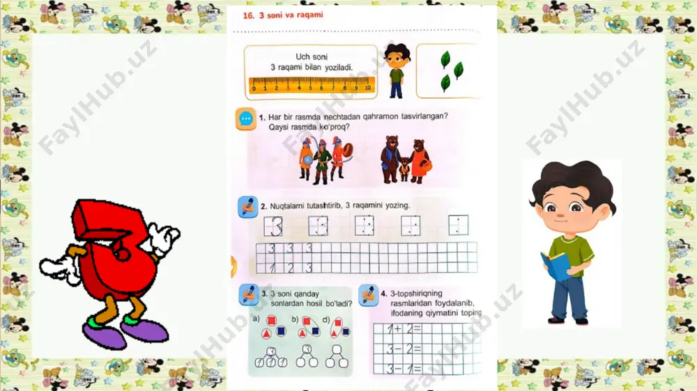 1-sinf matematika 16-dars.3-soni va raqami - Page 3