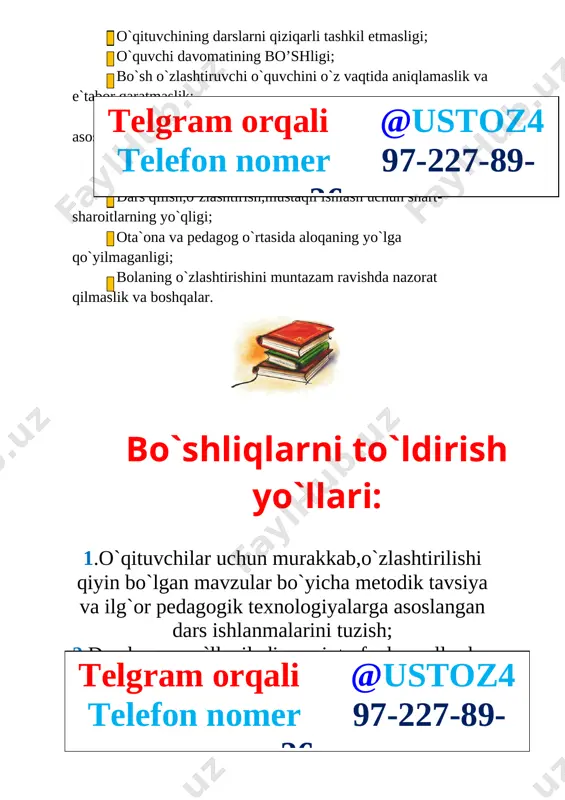 rinchi kitobim 1 31 sig‘im o‘lchov birligi 1 32 mehmon bo‘lish yaxshi-da! 1 33 jadvallar 1 34 oy yerdan kattami? 1 jami: 34 rahbari: /___________/ ________________________ _____________ tuman xalq ta`limi bo`limiga qarashli __-umumiy o`rta ta`lim maktabi “_____” _________2021 yil matematika va ona tili o’qish savodxonligi fani bo’sh o’zlashtiruvchi o’quvchilar to`garak mashg`ulotiga qatnashuvchi o`quvchilari o`rtasida 2021-2022 yangi o`quv yilining to`garak mashg`uloti davrida texnika xavfsizlik qoidalari, yo`l harakati qoidalari, yong`inga qarshi kurash chora tadbirlariga hamda ___-umumiy o`rta ta`lim maktabining barcha ichki tartib qoidalariga rioya qilish to`g`risida maxsus yo`riqnoma № o`quvchilarning f.i.sh tanishdim sana o`quvchilarning imzosi 1 tanishdim ___.09.202_yil 2 tanishdim ___.09.202_yil 3 tanishdim ___.09.202_yil 4 tanishdim ___.09.202_yil 5 tanishdim ___.09.202_yil 6 tanishdim ___.09.202_yil 7 tanishdim ___.09.202_yil 8 tanishdim ___.09.202_yil 9 tanishdim ___.09.202_yil 10 tanishdim ___.09.202_yil 11 tanishdim ___.09.202_yil 12 tanishdim ___.09.202_yil 13 tanishdim ___.09.202_yil 14 tanishdim ___.09.202_yil 15 tanishdim ___.09.202_yil 16 tanishdim ___.09.202_yil 17 tanishdim ___.09.202_yil 18 tanishdim ___.09.202_yil yo`riqnoma bilan tanishtiruvchi …