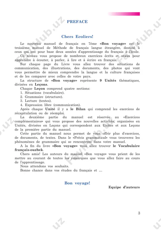 ..............................................................14 bilan i...................................................................................................................18 unite ii ville. campagne............................................................................ 19 leçon 3 où habitez-vous?...............................................................................................20 leçon 4 dans la rue .......................................................................................................24 leçon 5 un jour à paris.................................................................................................28 bilan ii.................................................................................................................32 unite iii autour de l’homme.................................................................... 33 leçon 6 il est beau, non?...............................................................................................34 leçon 7 tu es malade?....................................................................................................38 leçon 8 santé publique...................................................................................................42 bilan iii ..............................................................................................................46 unite iv les jeunes et la mode.............................................................. 47 leçon 9 je voudrais acheter .......................................................................................48 leçon 10 au carnaval.........................................................................................................52 bilan iv................................................................................................................56 unite v vive le sport!................................................................................. 57 leçon 11 tous sont sportifs...................