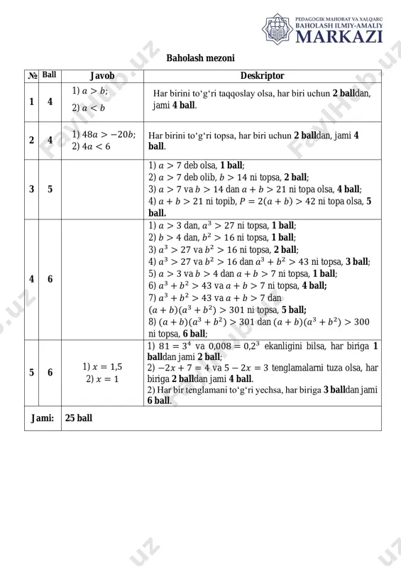 ii chorak. 8 sinf 4-bsb algebra umumtalim ii variant - Page 3