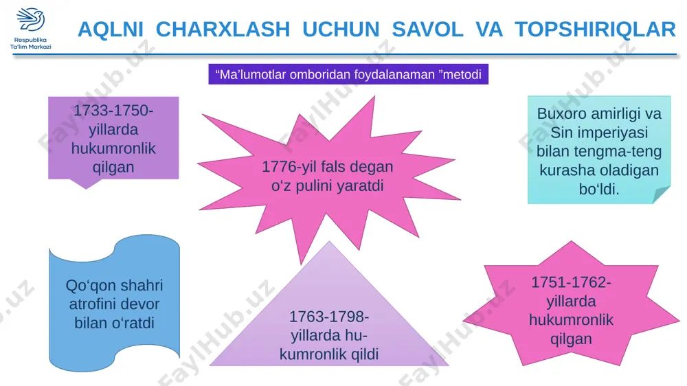haharlar test javoblari 1 2 3 4 5 6 7 c a e g f d b uyga vazifa: mavzuni oʻqib o‘rganib kelish. aka – uka olimxon va umarxonlar o‘z hokimiyatlarining qonuniyligini qanday usullar bilan asoslaganliklarini taqqoslang. yangiliklarni kuzatib kelish. 16 keyingi darsda ko‘rishguncha… image11.png image12.png image13.png image14.png image15.jpeg image16.jpeg image17.jpeg image18.jpeg image19.jpeg image20.jpeg image21.jpeg image22.jpeg image23.jpeg image24.jpeg image25.jpeg image26.png