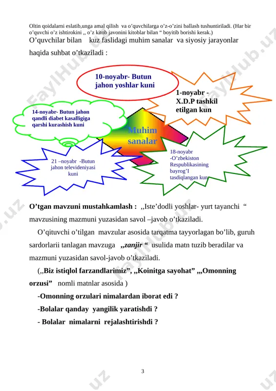 ng yuqoriga ham chiqa olamanmi? dada: · o`g`lim, men senga kitob olib keldim. u kelajakda sen uchun eng yaqin hamroh, yuksak marralarni ko`zlashdagi qanoting bo`ladi. mana sen aytgan qanot. 1-boshlovchi: ”kitob- beminnat ustoz . har daqiqa u bizni donishmandlarning bilim xazinasi bilan oshno eta oladi” degan edi g`azal mulkining sultoni mir alisher navoiy. assalomu alaykum aziz mehmonlar, muhtaram ustozlar, bilimga chanqoq tengdoshlar! 2- boshlovchi: qulluq qil demasman, yurt tuprog`in o`p, unga qullar emas, fidolar kerak. uning sen-u mendek shoirlari ko`p, buyuk elga endi daholar kerak. assalomu alaykum xayrli ishlar uchun kamarbasta azizlar! barchangizga ta`lim muassasamizga xush kelibsiz deymiz! 1- boshlovchi: bugungi ”bolaga kitob bering” adabiy kechamiz siz aziz mehmonlar uchun armug`on bo`lsin. 2- boshlovchi: olamshumul sado bo`lib yangrading, to`marisning metin qalqonlaridan. men esa nomingni topmoq istadim navoiy , boburning devonlaridan. ( mumtoz adabiyot namunalaridan o`qiladi) 1-boshlovchi: “o`zbekday xalq yana qayda bor. hatto yig`isini ham qo`shiq qilib aytadi” degan edi o`zbekning …