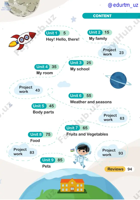 big or small? 5. collaborate.4. listen and number. 3 it is big is your family big? it is small is your family big? skills 6. fun time! ab. p.12 @edurtm_uz u ni t 2 19 lesson u ni t 2 u ni t 2 do animals have families? 3. look and match. 1. look at the pictures. what can you see? 4. think. who is mom, dad or baby? 2. watch the video and discuss. 4 clil 5. fun time! ab. p.13 dad baby mom @edurtm_uz lesson 20 u ni t 2 2. look and discuss.1. watch the video. can you be helpful? our value: be helpful! story time 5 thank you, friendy! @edurtm_uz 21 lesson u ni t 2 3. look and choose. 4. find the objects in the story. 5. look and match. 6. collaborate. our value is... be helpful! be caring!be kind! story time 5 where is …