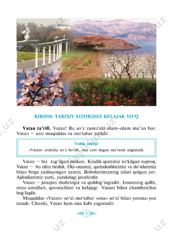 yodkorlik ishlari amalga oshirilayotganligini tarix fanini bosqichma-bosqich o‘rganish orqali bilib olasiz. «tarixdan hikoyalar» darsligi bilan ishlash. qo‘lingizdagi darslik sizni tarixning sirli olamiga sayohatga yetaklaydi. siz mavzularni o‘rganishdan oldin ularning sarlavhasini e’tibor bilan o‘qing. «yodda tuting» deb to‘g‘ri to‘rtburchak ichida ajratib yozilganlarni eslab qolishga harakat qiling. «diqqat bilan o ‘qing» topshirig‘i sizni to‘g‘ri to‘rtburchak ichidagi matnni diqqat bilan o‘qishga undaydi. 0 ‘qib chiqqach uning mazmuni haqida mulohaza yuriting. darslikdagi « 0 ‘zingizni sinang» topshirig‘i sizni darsda olgan bilimlaringizni mustahkamlashga xizmat qiladi. darslikdagi «mustaqil ish» uchun berilgan topshiriqdan qanday maqsad ko‘zlanganligiga diqqatingizni qarating. mustaqil ish — sizning tarixdan olayotgan bilimingizning ko‘zgusi ekanligini unutmang. «atamalar mazmunini bilib oling» topshirig‘i bekorga kiritil- maganligini alohida ta ’kidlamoqchimiz. atamalarni o ‘z o‘rnida ishlatish uchun ularning m a’nosini bilib olishingiz zarur bo‘ladi. sizning vazifangiz atamalarning nomini va mazmunini puxta bilib olishdir. darslikning «savol va topshiriqlar» qismi sizni kelgusi darsga tayyorlanishingizda yordam beradi. darslikni avaylab tuting. chunki, sizdan …