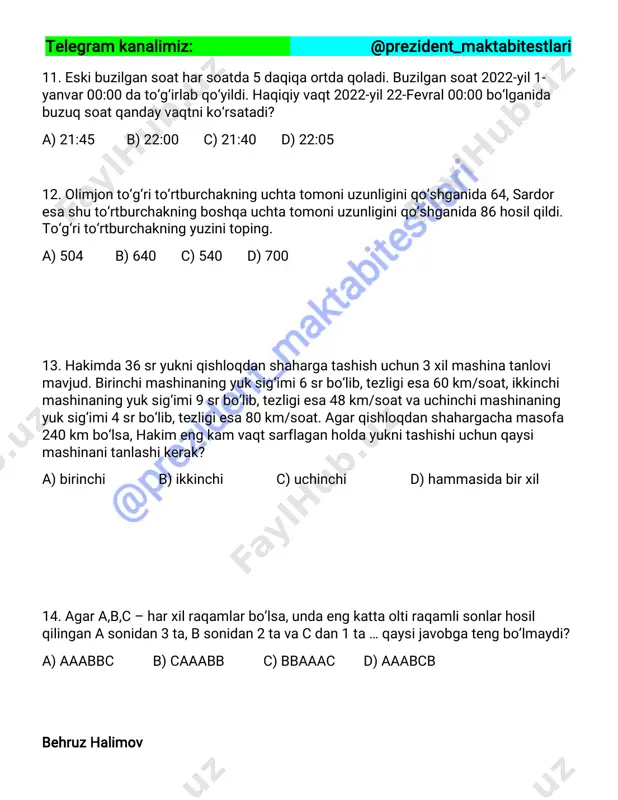 6 – repetitsion test (@prezident_maktabitestlari) - Page 3