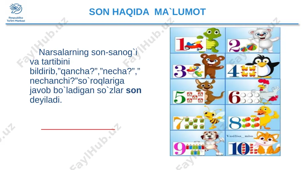 s. oyning o`n beshi yorug`,o`n beshi qorong`i. 15 notalar turlari guruhlarga topshiriq sonlarni harf bilan yozing. 16 guruhlarga topshiriq sonlarni harflar bilan yozing. maqollarda sanoq sonlar jilosi 17 uyga vazifa 1. ”ko`chat ekib, bog` yarating”mavzusida matn tuzing. 2. matnda sanoq sonlardan foydalaning. 3.sanoq son ishtirok etgan maqollardan yozib keling. 18 keyingi darsda ko‘rishguncha… 19 image11.png image12.png image13.png image14.jpeg image15.jpeg image16.jpeg image17.jpeg image18.jpeg image19.jpeg image20.png