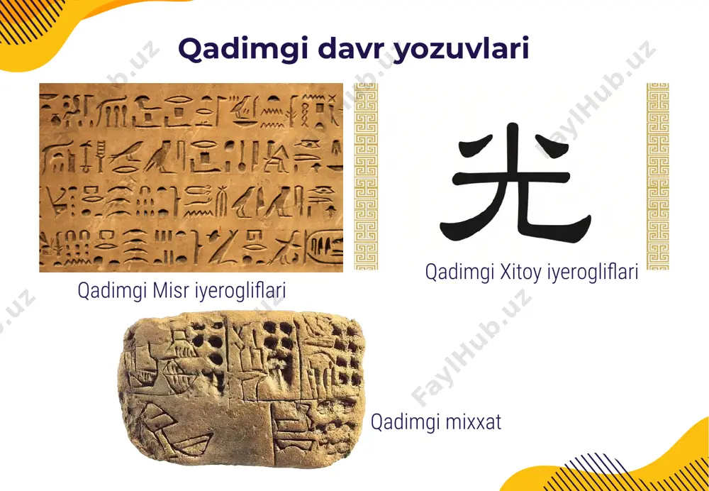 bo‘yicha o‘zgartirish gorizontal hajmni o‘zgartirish obyektlarni ko‘chirish scht – sichqonchaning chap tugmachasi sichqonchaning chap tugmachasi obyekt ustida ishlaydi (masalan, faylda) hamda obyektni ajratib oladi (foydalanish uchun tayyorlayotganda). sichqonchaning chap tugmachasi (scht) ikki marta bosish – bu schtni ketma-ket ikki marta bosish. bu usul bilan obyektlar ustida ishlanadi: dasturlar ishga tushiriladi, fayl ma’lumotlari ochiladi, ovozli yoxud video fayllar yoqiladi. ko‘chirish obyektlarni ko‘chirish uchun: sichqoncha ko‘rsatkichini faylga qaratamiz; sichqonchaning chap tugmachasini bosamiz; tugmachani qo‘yib yubormagan holatda istalgan joyga o‘tkazamiz. so‘t – sichqonchaning o‘ng tugmachasi pkm bir marta bosilganda, kontekst menyu ochiladi, u yerda ma’lum buyruqlar mavjud bo‘ladi. kontekst menyuning muhim xususiyati – unda “svoystva” –“tarkib” bo‘limining borligidir. bu bo‘limda scht orqali biz obyektning tarkibi haqida ma’lumotlarni olish imkoniyatini qo‘lga kiritamiz. sichqonchaning o‘ng tugmachasi (so‘t) image1.png image2.png image13.png image6.png image15.jpeg image16.jpeg image12.png image7.png image17.jpeg image18.png image19.png image14.png image20.jpeg image21.jpeg image3.png image4.png image5.png image22.jpeg image23.jpeg image24.jpeg image25.jpeg image26.jpeg image27.png image28.jpeg image29.jpeg image30.jpeg image31.jpeg image32.jpeg …