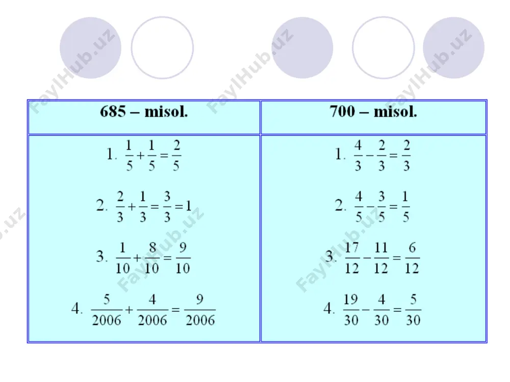bir xil maxrajli kasrlarni qo'shish va ayrish - Page 3