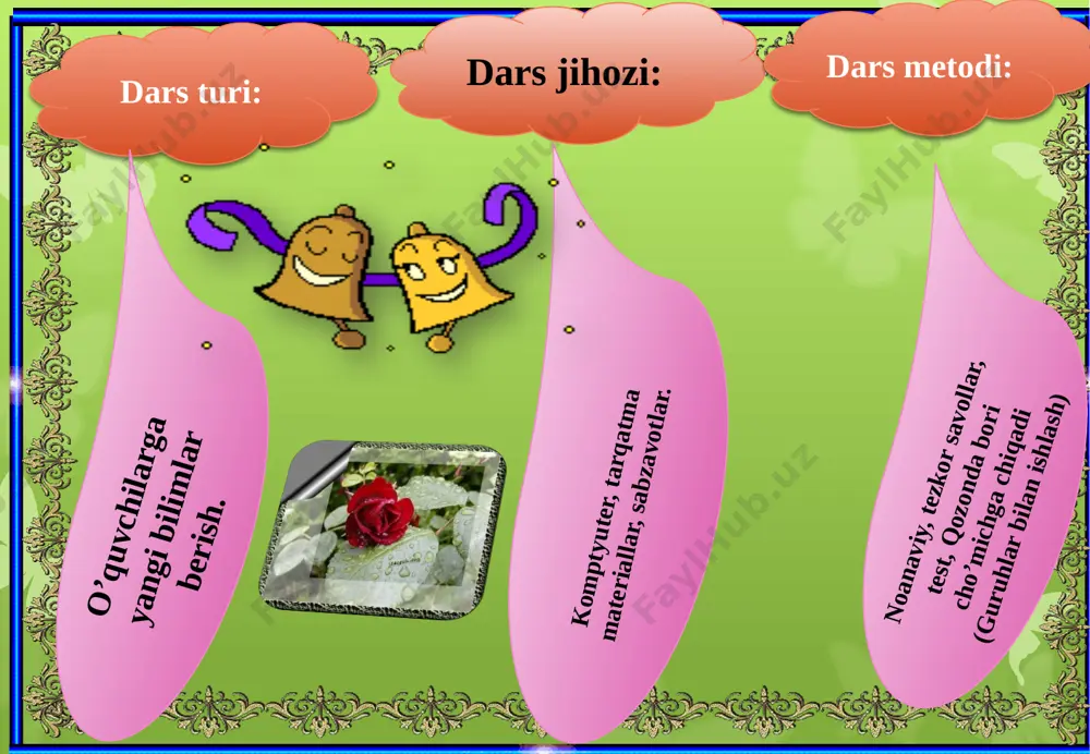 bilim, ma’rifat albatta yaxshi axloq bilan bezatilmog’i lozim! (abu nasr farobiy) davramizga meshpolvon tashrif buyuradi i 8 s i 6 z d 7 a o 7 z t 6 l l 6 d obrazets teksta vtoroy uroven tretiy uroven chetvertiy uroven pyatiy uroven test bajarish kitob so‘ziga ta’rif sizda qanday fa’zilatlarni mujassamlashtiradi. obrazets teksta vtoroy uroven tretiy uroven chetvertiy uroven pyatiy uroven mustahkamlash “qozonda bori cho’michga chiqadi” o’yini obrazets teksta vtoroy uroven tretiy uroven chetvertiy uroven pyatiy uroven uyga vazifa: dars yakuni. ballarni jamlash g’olibni aniqlash. keyingi mavzuga tayyorlanib kelish! obrazets teksta vtoroy uroven tretiy uroven chetvertiy uroven pyatiy uroven buyuk sarkarda obrazets teksta vtoroy uroven tretiy uroven chetvertiy uroven pyatiy uroven sohibqiron obrazets teksta vtoroy uroven tretiy uroven chetvertiy uroven pyatiy uroven adolatparvar hukmdor obrazets teksta vtoroy uroven tretiy uroven chetvertiy uroven pyatiy uroven vatanparvar zot obrazets teksta vtoroy uroven tretiy uroven chetvertiy uroven pyatiy uroven oilaparvar ota obrazets …