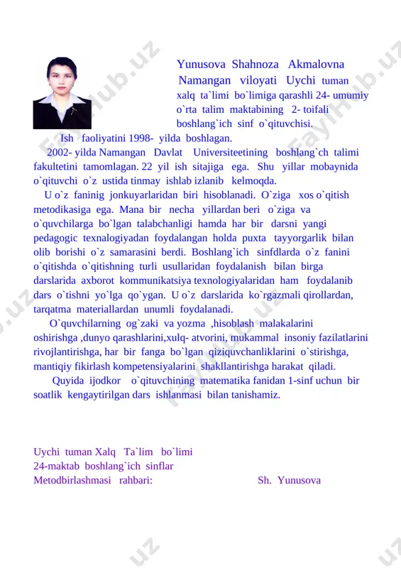 o`quvchilarni darsga tayyorlash.navbatchi axboroti suhbat 2 minut uy vazifasini so`rash uy vazifasini tekshirish. savol va topshiriqlar berish , xulosalash.matematik diktant yechish. savol- javob 5 miut yangi mavzuni tushuntirish yangi mavzuni tushuntirish, misol va masalalar yechish ko`rgazmalilik, “zanjir” o`yin i, amaliy mashg`ulot 14 minut yangi mavzuni mustahkamlash xotirani jamlash oyini, raqamli kartochkalar orqali sonlar hosil qilish guruhlarda ishlash 18 minut darsni yakunlash test topshiriqlari baholash 4 minut uyga vazifa berish uyga vazifa berish tushuntirish 2 minut darsning borishi : -salomlashish; -oqituvchi; salom aziz bolalarim, gulu rayhon bolalarim. qani tihglang so`zlarim jajji o`g`il qizlarim. ona yurt egasisiz istiqlol ertasisiz bo`ling aqlu rasolar ham bilmdon donolar. -navbatchi axborati; -o`qituvchi; qani ayting bolalar kim navbatchi bo`ladi ushbu kunning hisobin, menga aytib beradi. -navbatchi o`quvchi; bugun sinfda men navbatchiman . sinfda 25 nafar o`quvchidan 25tasi darsga tayyor. -o`qituvchi;hozir darsimiz matematika -o`qituvchi; darsimizning shiori; -o`quvchilar;ilmdan yaxshiroq xazina bo`lmas -qo`lingdan kelgancha yig`a olsang bas - o`qituvchi;`oldimizga qo`ygan …