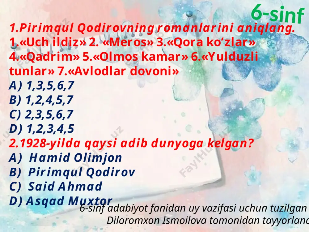 pirimqul qodirov hayoti va ijodi uy vazifasi testi - Page 3