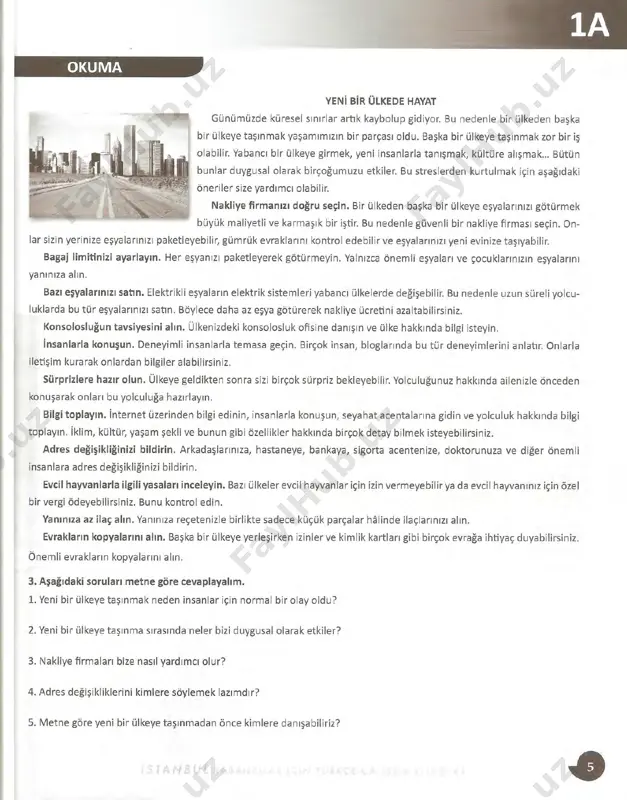 ınma sırasında neler bizi duygusal olarak etkiler? 3. nakliye firmaları bize nasıl yardımcı olur? 4. adres değişikliklerini kimlere söylemek lazımdır? 5. metne göre yeni bir ülkeye taşınmadan önce kimlere danışabiliriz? j • 1 4. aşağıdaki boşlukları uygun zarf-fiil ekleriyle dolduralım. modadaki 3+1evimize3. kişiyi arıyoruz. 2 tıp öğrencisiyiz. yeni arkadaşın da öğrenci olması şart. kira ol ............. 1200 tl ödenmektedir. evde internet mevcuttur. ayrıca bir de jakuzimiz vardır. depozito 460 tl. maltepe zümrütevlerde evime 300 tl kiraya ek ol .............. elektrik, su, doğalgaz faturalarına da ortak, temiz ve güve- nilir üniversite öğrencisi bayan ev arkadaşı arıyorum. evim otobüs ve minibüs durağına çok yakındır ve kadıköy'e tek araçla ulaşım imkanı vardır. sefaköy metrobüs durağına 3 dk., sıfır, 2+1, geniş, kombili, yerleri parke daireye eğitimli ve çalışan bayan ev arkadaşı arıyorum. kira 350 tl, fatura la rı paylaşacağız. temiz, saygılı, düzenli bir işe ve gelire sahip arkadaşlar mesaj gönder .............. bize ulaşabilirler. kendi …