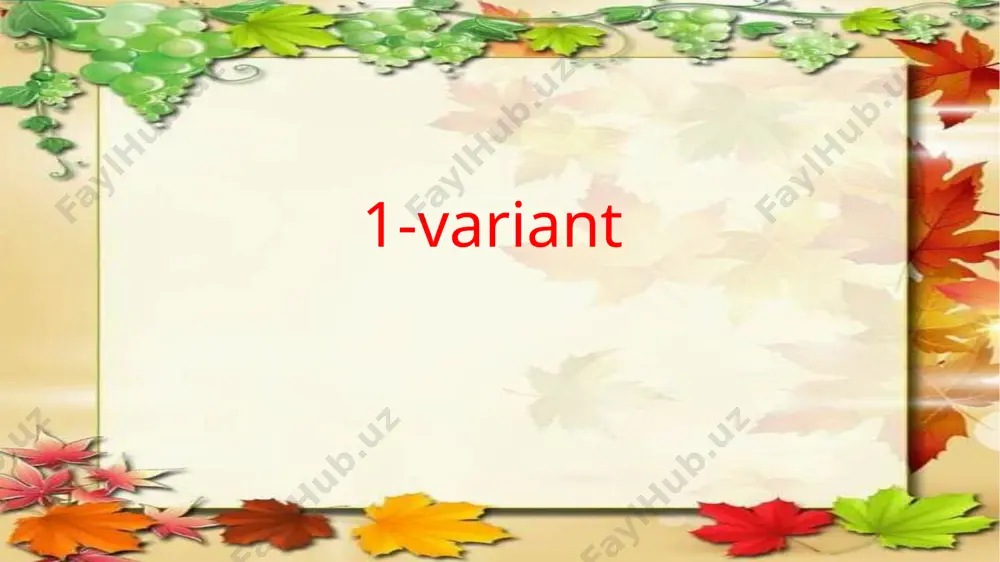 ) d) 2 (4q) 14.333 sonida nechta yuzlik, o’nlik va birlik bor? a) 3 ta yuzlik, 3 ta o’nlik, 3 ta birlik b) 4 ta yuzlik, 3 ta o’nlik, 4 ta birlik s) 3 ta yuzlik, 4 ta o’nlik, 3 ta birlik 15.amallarni bajaring: 22÷2+24= a) 30 b) 35 s) 34 d) 24 javoblar d 6 s 11. b 2. b 7 s 12 d 3. a 8 b 13 d 4. s 9 d 14 a 5. b 10 d 15 b image1.jpg