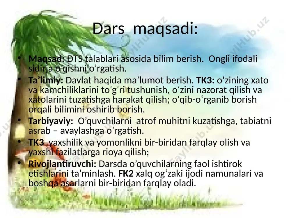 ni silab ho‘ng- ho‘ng yig‘lardi. uchovimiz baravariga undan uzr so‘radik. kechirasiz aka, biz-la-r, biz... qurbon aka ko‘zidagi yoshini artdi. kim keldi? — xola yotgan joyida o‘g‘lidan so‘radi. ukalarim, — dedi qurbon aka. — bizdan xabar olgani kelishibdi. xola yotgan joyida duo qildi: sendan xabar olgani kelishgan bo‘lsa, u dunyo, bu dunyo kam bo‘lishmasin. biz qanday qilib qurbon akaning ko‘nglini olishni bilmasdik. xatomizni yuvishga tayyor edik. ammo qan- day qilib? hozir nima qilsak, qurbon akaning ko‘nglini ko‘taramiz? ukalar, yolg‘izlik yomon, — deydi qurbon aka. — odam hovurini odam oladi. yo‘qsa, yashashdan mazmun ham yo‘q. iv. yangi mavzuni mustahkamlash. 1. qurbon aka bolalarning urush to‘g‘risidagi savollariga nima uchun «so‘ramanglar» deb qo‘yadi? 2. qurbon akaning sarvi xola bilan yolg‘iz qolishganida yig‘lashining sababi nimada deb o‘ylaysiz? v. darsda faol qatnashgan o’quvchilarni rag’batlantirish va baholash. o’quvchilarning darsdagi ishtiroki va ijodkorli-gi, faolligi, topshiriqlarni bajarish darajasi, to’g’ri va ravon o’qishi o’qutuvchi tomonidan baholab boriladi. dars yakunida umumiy …