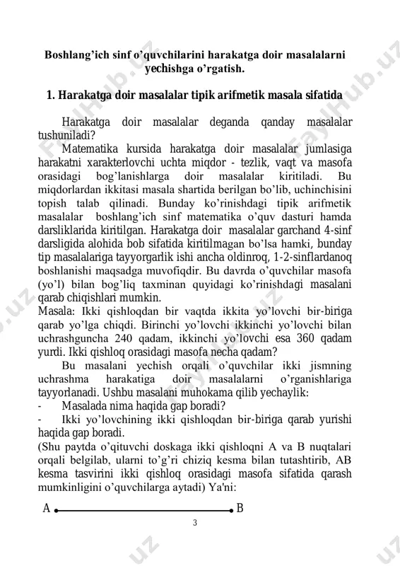 a qadam ekanligini topsa bo‟ladimi? - ha - qaysi amal bilan? - qo‟shish amali bilan, 240 ga 360 ni qo‟shib 240+360=600 (qadam) javob: ikki qishloq orasidagi masofa 600 qadam. bunday masalalarni yechish orqali o‟quvchilar harakat yo‟nalishi "uchrashmami?" "qarama-qarshi yo‟nalishmi?" bilib olishadi. ular harakatga doir masalalar yechishga tayyorlanishadi. yana bir harakat yo‟nalishini bilishga o‟rgatuvchi quyidagi masalani qaraylik. masala: "ikki o‟quvchi bir joydan qarama-qarshi tomonga yurishdi. birinchi o‟quvchi 5 qadam, ikkinchi o‟quvchi 4 qadam yurdi. ular bir-biridan necha qadam uzoqlashadi?" bunday masalalar bilan dastlabki tanishtirishda ikki o‟quvchini chiqarib amaliy ishi tariqasida bir joydan qarama- qarshi tomonga yurishlari talab etiladi. bir o‟quvchi 5 qadam yurib to‟xtaydi. ikkinchi o‟quvchi 4 qadam yurib to‟xtaydi. shu payt sinf o‟quvchilaridan ular necha qadam bir-biridan uzoqlashishlari so‟raladi? 9 qadam uzoqlashadi deb javob berishadi; 4+5=9 (qadam) o‟qituvchi bu masala qisqa shartini qanday qilib tuzish mumkinligini doskaga ko‟rsatadi va bu ishni o‟quvchi daftarida qanday bajarishi kerakligini tushuntiradi. doskaning katakli qismida …