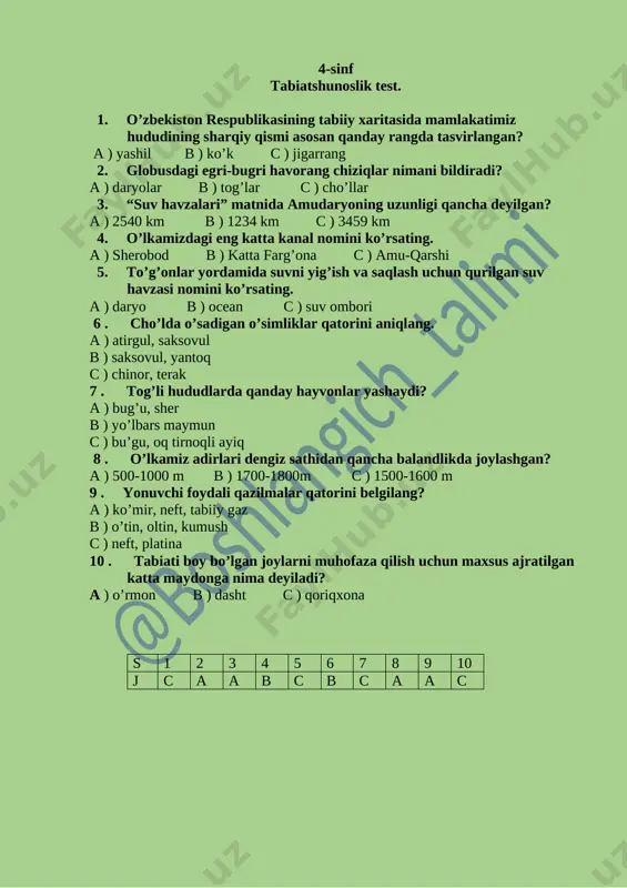 4-sinf tabiatshunoslik test. - Page 3