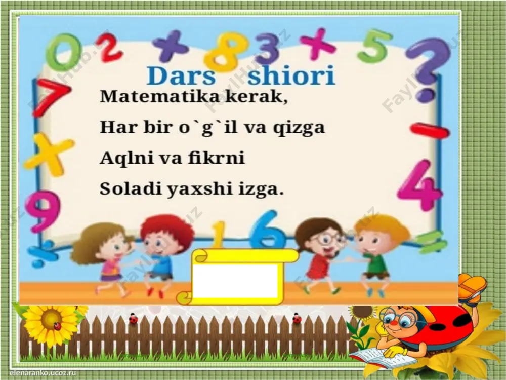 guruhdan1tadan o`quvchi chiqib afboda berilgan harf nechanchi o`rinligini topadi va bo`linmani topadi 3- misol jadvaldagi ifodaning qiymatini toping: bo’linu vchi 81 72 63 54 45 36 27 bo’luvc hi j j j j j j j bo’lin ma j i h g f e d r a h m a tmurojaat uchun tel : 9 78450909 telegram @secret_0909 murojaat uchun tel : 9 78450909 telegram @secret_0909 murojaat uchun tel : 9 78450909 telegram @secret_0909 quyidagi misollarga qaraymiz va birgalikda bajaramiz murojaat uchun tel : 9 78450909 telegram @secret_0909 o’tilgan mavzuni takrorlash murojaat uchun tel : 9 78450909 telegram @secret_0909 topshiriq shakllarni daftaringizga chizing va ularni bo‘yang: murojaat uchun tel : 9 78450909 telegram @secret_0909 v. uyga vazifa. murojaat uchun tel : 9 78450909 telegram @secret_0909 vazifa dars so`ngida o`quvchilarning ishtirokiga ko’ra baholari e`lon qilinadi va rag’batlantiriladi. murojaat uchun tel : 9 78450909 telegram @secret_0909 yakunlovchi xulosa biz buyuk yurt osmonida …
