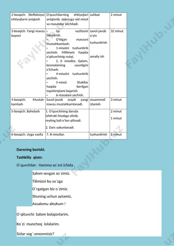 hilarimizni bir sinovdan o`tkazsangiz . chunki bugun darsimiz oddiy dars emas) · albatta o`tkazaman hurmatli ustoz, men shuning uchun ham keldim. j. h : qani do`stlarim boshladik. yurtimizda har bir yilni ma’lum nom bilan atash an’anasi mavjud. bu yil qanday nomlanganligini bilasizmi? akbarshoh : mustaqil respublikamiz prezidenti shavkat mirziyoyev birinchi prezidentimiz tomonidan boshlab berilgan demokratik islohotlarni izchil davom ettirish va chuqurlashtirish, hayotga keng joriy etish, jadallashtirish maqsadida konstitutsiyamizning 25 yilligiga bag‘ishlangan tantanali yig‘ilishda, joriy 2018 yilni mamlakatimizda, “faol tadbirkorlik innovatsion g`oyalar va texnologiyalarni qo`llab quvvatlash yili ” deb e’lon qildi. j.h. : bundan ko‘zlangan asosiy maqsad nima deb o`ylaysiz? abdujabbor: bundan ko‘zlangan asosiy maqsad aholining davlat va jamiyat bilan bo‘ladigan o‘zaro munosabatlariga yangicha ruh, yangicha yo‘nalish berish orqali ularni ertangi kuniga bo‘lgan ishonchini mustahkamlash, bir so‘z bilan aytganda “xalq manfaatlari hamma narsadan ustun,- degan tamoyilni amalda to‘liq bajarishdan iborat. j.h: birinchi prezidentimiz nima der edilar? hamma: farzandlari sog`lom yurt qudratli …