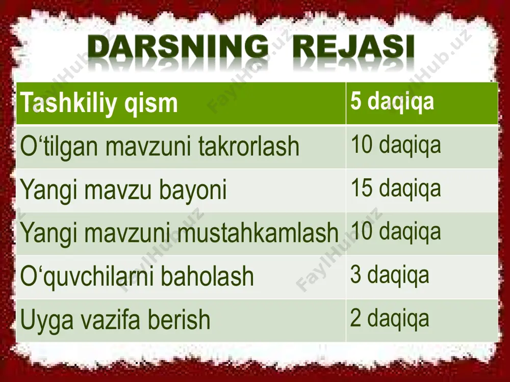 ahkamlash: “savol bizdan, javob sizdan”. savol- javob oʻyini o’zbek alifbosida nechta harf bor ? nechta undosh tovushlar bor ? nechta unli tovushlar bor ? v.darsning yakuni: a)o'quvchilarni baholash: v.darsning yakuni: b) uyga vazifa : 48-mashq. o‘qing. rahmdilning daraxti rahmdil onasi bergan pulga etik va yegulik olish uchun bozorga bordi. u bozorda ochlikdan madori qurigan kampirni uchratdi. rahmdil kampirga achindi va undan terak ko‘chatlarini sotib oldi. rahmdil ko‘- chatni tomorqaga o‘tqazdi, tagiga suv quydi. u tongda hovliga chiqdi. teraklarni ko‘rib, hayratdan turgan joyida qotib qoldi... (olloyor begaliyevdan) rasm asosida ertakni davom ettiring.
