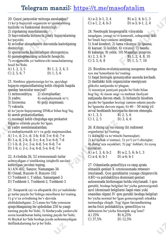 biologiya maxsus test 5-son @masofatalim - Page 3