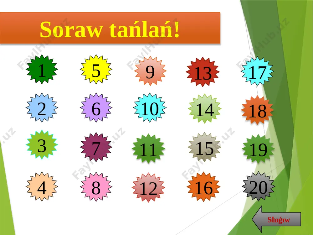 ylan’ waqit ketti... ? 18. ten’lemesinen puasson yaki adiabata ten’lemesin keltirin’. p=const tuwri juwap diqqat! soraw menyuge qaytiw oylan’ waqit ketti... ? 19. 1 kaloriyani erg ha’m djoullerde an’latin’. 1 kal = 4,8*10 7erg=4,18 dj tuwri juwap diqqat! soraw menyuge qaytiw oylan’ waqit ketti... ? 20. eger gazdıń zat muǵdarı 1 molge teń bolmasa, gazdıń izotermalıq keńeyiwindegi yamasa qısılıwındaǵı atqarǵan jumıs formulası qanday? tuwri juwap image1.jpg image2.png image2.wmf image4.png image3.png image5.png image6.png image7.png image8.png image9.png image11.png image12.png image120.png image13.png image14.png image15.png image16.png image17.png image18.png