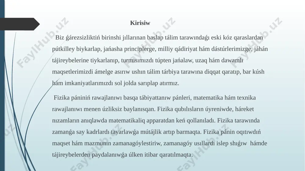 teń shıǵadı. sırtqı elektr maydan joqlıǵında, ótkizgishtiń qálegen kesim beti arqalı ótiwshi elektronlar qozǵalısı tártipsiz bolǵanlıqtan elektr toǵı nolge teń boladı. 2*.p.drude hám x.lorencler ótkizgishliktiń elektron teoriyasınanpaydalanıp shınjırdıń bir bólimi ushın om nızamın teoriyalıq tárizde keltirip shıǵardı. bunıń ushın uzunlıǵı l , elektronlar koncentraciyası n hám kese kesim maydanı s bolǵan ótkizgishti kórip shıǵamız (3-súwret). ótkizgish ushlarına u kernew berilse, payda bolǵan maydan kernewligi e = tásirinde elektronlar a = tezleniw aladı. 1-2§ elektr qarsiliǵi (5a – suwrette) kórsetilgen elektr shinjirin jiynayiq. giltti qossaq (jalǵasaq) lamposhka jarqirap janadi, ampermetr salistirmali u’lken tok ótiwin kórsetedi. giltti u’zeyik ( óshireyik ). uzinliǵi 1,5-2 m spiral formaǵa keltirip, oni lamposhkaǵa izbe – iz etip jalǵayiq. nikelin - bul mis, nikel hám marganets aralaspalarinan tayarlanǵan birikpe. gilt jalǵanǵanda lamposhka ázzirek janadi hám ampermetr shinjirdan ótiwshi toktiń kemeygenligin kórsetedi (5b – suwret) .demek nikelin sim shinjirdaǵi tokti kemeytedi, yaǵniy shinjirdan tok ótiwine qarsiliq etedi. ótkizgishtiń …