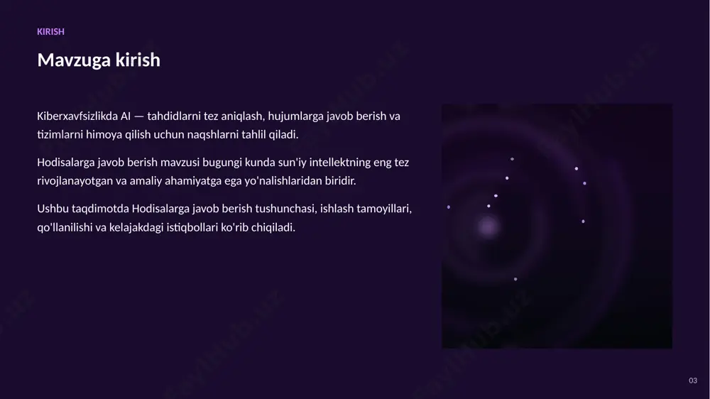 bermoqda ▪ soha tez sur'atlarda rivojlanmoqda va yangi imkoniyatlar ochmoqda ▪ mas'uliyatli va etik yondashuv muvaffaqiyat kalitidir 17 rahmat! e'tiboringiz uchun tashakkur — savollaringizni kutamiz hodisalarga javob berish image1.jpg image2.jpg image3.jpg image4.jpg image5.jpg image6.png image7.png image8.jpg