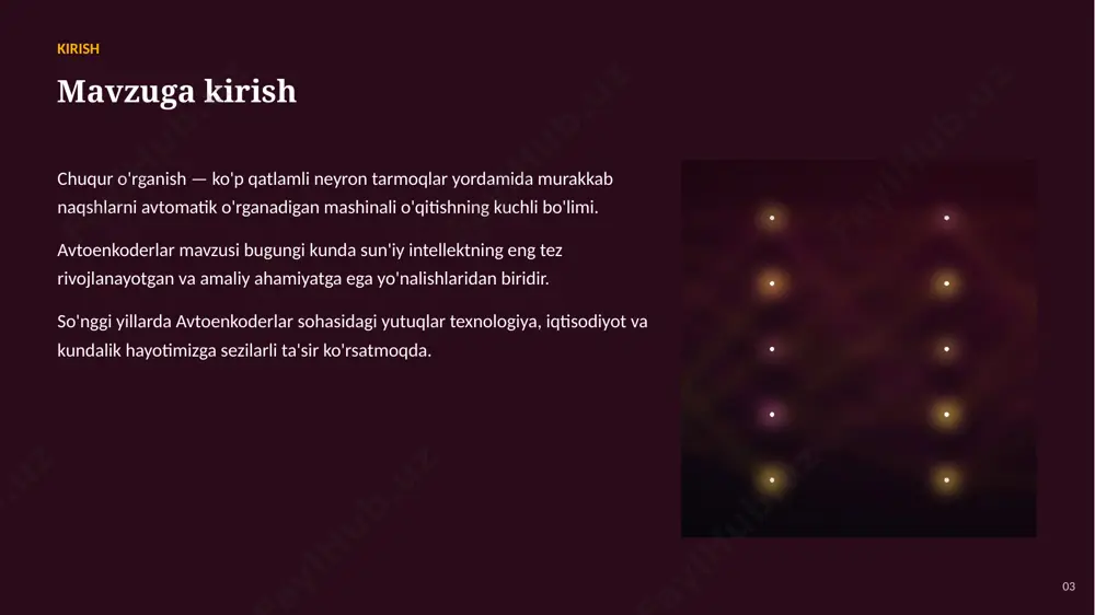 avtoenkoderlar zamonaviy texnologiyalarning muhim tarkibiy qismidir 17 rahmat! e'tiboringiz uchun tashakkur — savollaringizni kutamiz avtoenkoderlar image1.jpg image2.jpg image3.jpg image4.jpg image5.jpg image6.png image7.png image8.jpg