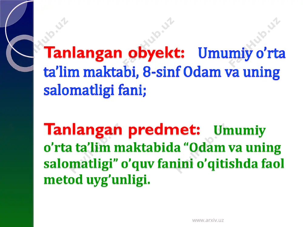 adi, o‘quvchilar bilan hamkorlikda hikoya jarayonida muammoli savollarga javob topishga, o‘quv farazlarini hosil qilish va dalillashga imkon yaratiladi, o‘quvchilarning javoblari asosida muammolar hal etiladi. muammoli-amaliy metoddan foydalanganda muammoli topshiriqlar tuziladi, shu asosda tajribalar o‘tkaziladi, muammoli vaziyatlarni xal etish yuzasidan o‘quv farazlarini hosil qilinadi va o‘quv-tadqiqot tajribalari o‘tkazilib, o‘quv xulosalari va umumlashmalarini ta’riflab muammolar hal etiladi. muammoli metodlardan foydalaniladigan darslarni keyingi yillarda yangi nom bilan («tafakkur bo‘roni» b.r.qodirov), («miyaga hujum», «fikrlar to‘qnashuvi», «fikrlar jangi» v.m.karimova, f.a.akramova), («aqliy hujum» j.g‘.yo‘ldoshev) nomlash rasm bo‘ldi. www.arxiv.uz www.arxiv.uz muammoli metoddan foydalanilgan dars («aqliy hujum») quyidagi bosqich asosida tashkil etiladi: i – bosqich. psixologik jihatdan bir-biriga yaqin bo‘lgan o‘quvchilardan teng sonli kichik guruhlarni shakllantirish. ii – bosqich. kichik guruhlarga muammoli savollardan iborat bo‘lgan o‘quv topshiriqlarini tarqatish va ularni topshiriqning didaktik maqsadi bilan tanishtirish. iii – bosqich. o‘quvchilarning bilish faoliyatini o‘quv muammolarini hal etishga yo‘naltirish. iv – bosqich. o‘quvchilarning muammoli vaziyatlarni hal etish bo‘yicha axborotlarini tinglash. v …
