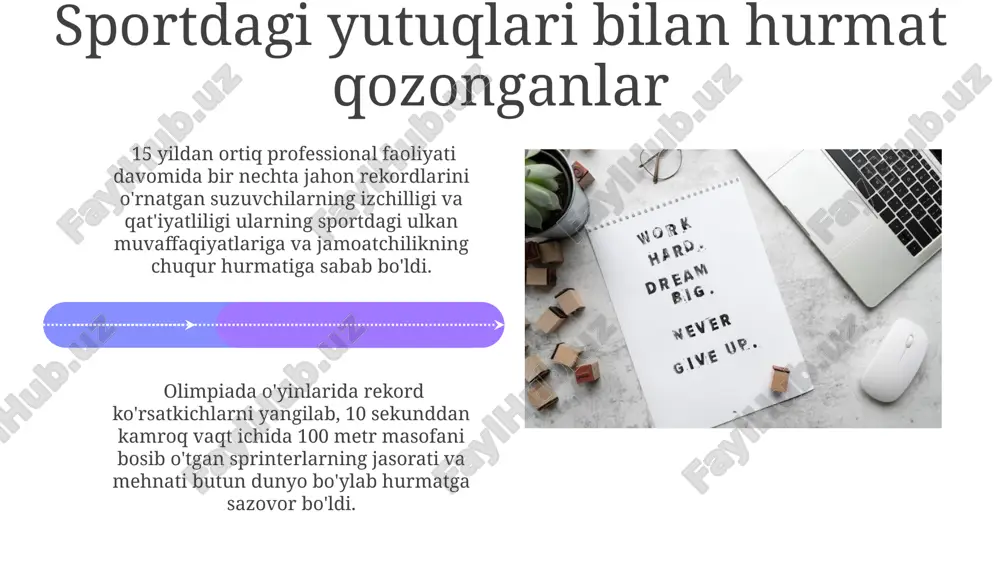 hi o'z shogirdlari tomonidan "ustoz" degan hurmatli unvon bilan atalib, avlodlar tarbiyasiga beqiyos hissa qo'shgan. qiyin sharoitlarda ham o'z maqsadlariga erishganlar qiyin sharoitlarda, masalan, 30% kam resurslar bilan ishlay turib, o'z bizneslarini 10 million so'm daromadga yetkazgan tadbirkorlarning muvaffaqiyat hikoyalari ko'p uchraydi. jismoniy nogironligi bo'lgan, ammo sportda yuqori natijalarga erishib, 10 dan ortiq mukofotlarni qo'lga kiritgan sportchilarning irodasi va qat'iyatliligi hayratga soladi. ishbilarmonlikdagi muvaffaqiyatlari bilan tan olinganlar bozor tahlilining chuqur o'rganilishi va innovatsion yondashuvlar natijasida 10% dan yuqori foyda ko'rgan 100 ta kichik va o'rta biznes sub'ektlarining tajribasi muhim ahamiyatga ega. o'z biznesini nol darajadan boshlab, 3 yil ichida 1 million dollarlik oborotiga yetkazgan 5 ta yosh tadbirkorning hikoyalari, qat'iyatlilik va mehnatsevarlikning ajoyib misolidir. oila va jamiyatga sadoqatli insonlar jamiyatga foydali hissa qo'shgan shaxslarning 70% dan ortig'i o'zlarining professional rivojlanishiga doimiy ravishda investitsiya qilib, doimiy o'rganish tamoyillariga amal qilishadi. oila va jamiyatga sadoqatli insonlar ko'pincha 10 yildan ortiq vaqt davomida …