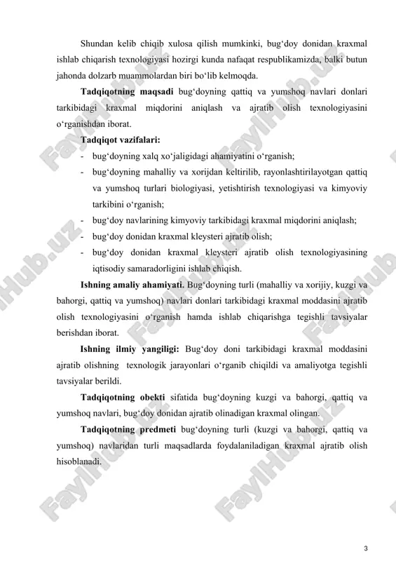 qattiq bug‘doy, persikum bug‘doy, turgidum bug‘doy, polonikum (polsha) bug‘doyi, efiopiya bug‘doyi, milyutin bug‘doyi turlari kiradi; 3) geksaploid (2n-42) turlarga – maxa bug‘doyi, spelta bug‘doyi, vavilov yoki van bug‘doyi, yumshoq bug‘doy, pakana bug‘doy, sharsimon bug‘doy, jukovskiy bug‘doyi, petrapovlovka bug‘doyi turlari kiradi; 4) oktoploid (2n-56) tur guruhiga zamburug‘ qirar bug‘doyi, timonovum bug‘doyi turlari kiradi. keyingi ikki tur eksperimentlar natijasida yaratilgan bo‘lib zamburug‘ kasalliklariga juda chidamli. dunyo bo‘yicha eng katta ekin maydonlarida yumshoq va qattiq bug‘doy ekini yetishtiriladi. yumshoq yoki oddiy bug‘doy (t. aestivum l.) eng katta ekin maydonla​rini egallaydi. uning kuzgi, duvarak, bahorgi shakllari keng tarqalgan. qattiq bug‘doy (t. durum dusf) maydoni jihatidan yumshoq bug‘doydan keyin ikkinchi o‘rinda turadi. asosan bahorgi shakllari keng tarqalgan. don va don mahsulotlarini, jumladan, bug‘doy (un, yorma, omuxta yem)ni saqlash boshqa ko‘pgina tovar mahsulotlari singari murakkab va mas’uliyatli jarayon bo‘lib, katta miqdorda moddiy-texnikaviy baza hamda soha uchun malakali mutaxassislarni talab qiladi. har xil bug‘doy nav va turlari …