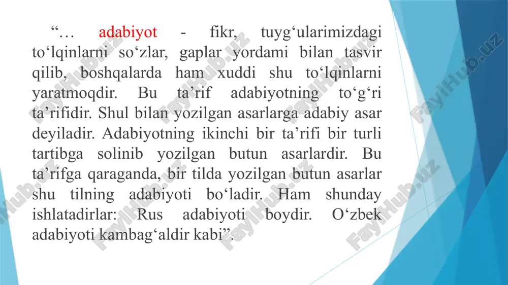 y ensiklopediyasi, 2008 2. boltaboyev h. fitrat va jadidchilik. – toshkent: alisher navoiy nomidagi o‘zbekiston milliy kutubxonasi, 2007. 3. boltaboyev h. fitratning ilmiy merosi. – toshkent, 1996 4. jo‘raqulov u. fitratning tadqiqotchilik mahorati. – toshkent, 2003. 5. abdurauf fitrat. adabiyot qoidalari. – toshkent, 1995. 6. qosimov b va boshq. milliy uyg‘onish davri o‘zbek adabiyoti. – toshkent: ma’naviyat, 2004. /docprops/thumbnail.jpeg