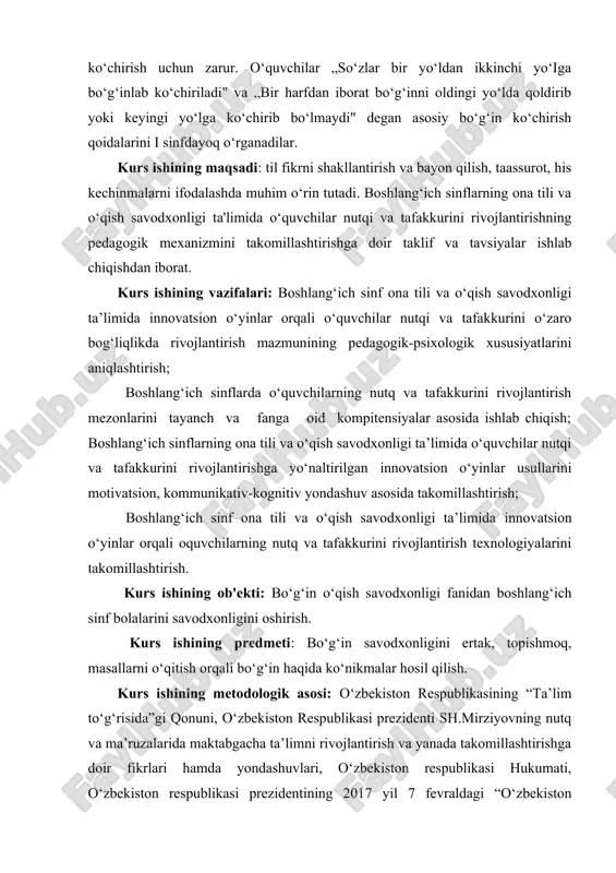 ida davlatimizning maktab oldiga qo‘ygan vazifasiga moslangan. bu vazifalar qo‘p qirrali bo‘lib, ularni bajarish o‘quvchilar ongini o‘stirishga, ularga g‘oyaviy-siyosiy, axloqiy, estetik va mehnat tarbiyasini berishga yo‘naltirilgan. ona tilini o‘rgatish natijasida o‘quvchilarda o‘z fikrini grammatik to‘g‘ri, uslubiy aniq, mazmunli, ohangga rioya qilib ifodalay olish va uni imloviy to‘g‘ri yoza olish ko‘nikmalari shakllantiriladi. bu vazifa o‘quv predmeti sifatida o‘zbek tilining o‘ziga xos xususiyati bo‘lib, o‘quvchini shaxs sifatida shakllantirishga yo‘naltirilgan umumta‘lim vazifalari bilan bog‘liq holda amalga oshiriladi. ona tili kursida beriladigan bilimlar mazmunini o‘zbek tilining tovush tuzilishi va yozma nutqda tovushlarni ifodalash usullari haqidagi (fonetik va grafik); so‘zlarning o‘zgarishi va gapda so‘zlarning bog‘lanishi haqidagi (grammatik, ya‘ni morfologik va sintaktik); so‘zning morfemik tarkibi va so‘z yasalish usullari haqidagi (so‘z yasalishiga doir); so‘zlarning leksik-semantik guruhi haqidagi (leksikologik); o‘zbek tilining to‘g‘ri yozuv tamoyillari va tinish belgilarining ishlatilishi haqidagi (orfografik va punktuatsion) bilimlar tashkil etadi. bu bilimlar, birinchidan, grammatik, fonetik, so‘z yasalishiga oid tushunchalarda, ikkinchidan, grafik, orfografik, …