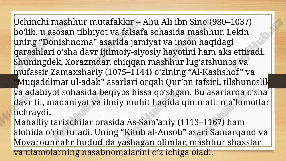 ʻlib, matnshunoslik va paleografiya usullari orqali original qatlami aniqlanadi. bundan tashqari, yozma manbalarning til va terminologiyasi madaniy almashinuvni koʻrsatadi: fors, arab va turkiy elementlar bir-biriga singib ketgan. manbalar orasidagi mukammal solishtirish va tarixiy kontekstualizatsiya tarixshunoslikda haqiqatga yaqinroq xulosalar chiqarishda asosiy rol oʻynaydi. numizmatika va epigrafika tangalar, tashqi va monumental yozuvlar (epigrafika) ix–xiii asr tarixini tiklashda muhim vositadir. tangalar orqali hukmdorlar nomi, sanasi, puliy markazlar va iqtisodiy aloqalar aniqlanadi. samanid, qoraxoniy va saljuq tangalari qachon va qayerda ishlatilgani haqida aniq maʼlumotlar beradi. epigrafik manbalar — maqbaralar, minora va masjid devorlaridagi yozuvlar — diniy, siyosiy va ijtimoiy-maʼrifiy xabarlarni o‘zida saqlaydi. ushbu manbalar arxeologik va yozma manbalar bilan birgalikda tarixiy voqealarni qayta tiklash imkonini oshiradi. tashqi manbalar va sayyohlar chet el manbalari — arab, forsiy taʼriflardan tashqari, chet davlatlar qaydnomalari ham muhimdir. xitoy manbalari (qadimiy xitoyxona xronikalari va tang/song davri yozuvlari), shuningdek, byzantiyalik va hindiy manbalar, mintaqaga oid tashqi guvohliklarni beradi. sayyoh va …