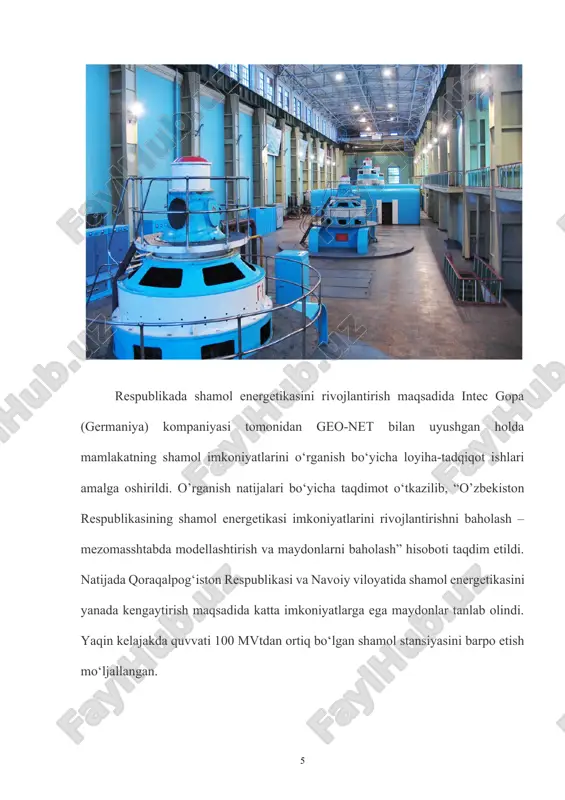 oitini, o‘simliklar o‘zgarishiga va boshqalarga olib kelish mumkin. pastqaynaydigan va antifrizli (zaxarli moddalar) suyuqliklardan foydalanish va ularni uzoq muddat ishlatish vaqtida ularning tuqib ketish, oqib chiqish muqarrarligidan ichimlik suvlarni ifloslanishiga olib kelish mumkin. geliotexnika bilvosita ravishda atrof muhitga ta’sir etadi. uning rivojlanadigan tumanlarida beton, shisha, po‘lat va boshqalarni ishlab chiqariladigan yirik majmualar qurilishi zarur. quyosh energetikaning atrof muhitga salbi ta’siri quyidagi shakllarda namoyon etadi: - yer maydonlarning ajralishi, ularning degradatsiyasi (yemonlashish) bo‘lish mumkin; - katta material sig‘mli; - zaxarli aralashmalarga ega bo‘lgan ishchi suyuqliklarning tukilib-oqib ketish ehtimoli; - tizimlarini o‘ta qizib ketish va yonib ketish xavfliligi, quyosh tizimlarni qishloq xo‘jalikda foydalanganda mahsulotlarning zaxarli moddalar bilan ifloslanishi; - qes joylashgan tumanda issiqlik balans va namligining o‘zgarishi; - konsentrator va geliostatlarning katta maydonlarga soya tushirish, yerning buzilish htimoli. 20.2. gidroenergetikaning ekologik ta’siri gidroenergetikaning eng muhim ta’siri katta serhosil yer maydonlarni suv ombor ostiga ajratilishidadir. suv omborni tashkil etilishi bilan daryolarning o‘ziga xos …