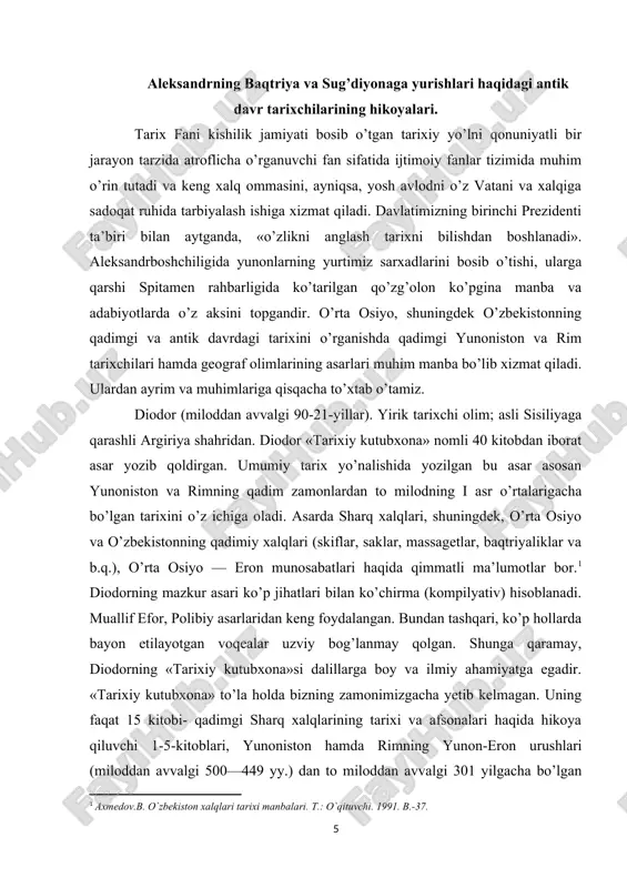 to miloddan avvalgi 301 yilgacha bo’lgan tarixini o’z ichiga olgan 11-20- kitoblarigina saklangan, xolos. asar 1774-1775 yillari i. alekseyev tomonidan (olti qismda) va 1874—1875 yillari f. g. mishchenko tarafidan ikki qism qilib nashr etilgan. diador o`zining asarida aleksandrning o`rta osiyoga yurishlari to`g`risida ham batafsil ma`lumotlar berib o`tadi. u o`z asarida aleksandrga qarshi isyon ko`targan sug`d ustiga katta qo`shin bilan bostirib borib 120 mingdan ortiq odamni o`ldirganligi haqida ma`lumot beradi. aleksandr shundan so`ng sug`dliklar va baqtriyaliklarning qattiq jazolab, ularni keyinchalik ham itoatda tutuib turish uchun o`ziga qulay joylarda shaharlar barpo qildiradi. diodor “tarixiy kutubxona” asarida aleksandrning navtakaga qarshi yurushlari anqcha qiyin kechganligini ta`kidlaydi. u bu yerda mahalliy zododgon oksiartning qizi roksanani sevib qoladi va unga uylanadi. o`zining qo`l ostidagilarga ham mahalliy zodogon qizlariga uylanishlarini taklif ham qiladi. pompey trog (milodgacha i-milodning i asrlari o’rtasida yashab o’tgan)-«filipp tarixi» asari bilan mashhur bo’lgan rim tarixchisi. 44 kitobdan iborat bu asar afsonaviy ossuriya podsholari …