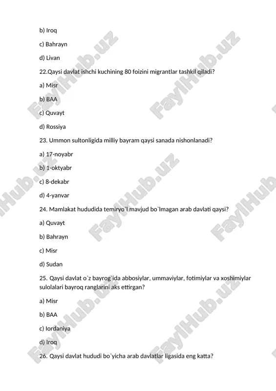 mamlakatshunoslik faniga oid test savollar to‘plami - Page 4
