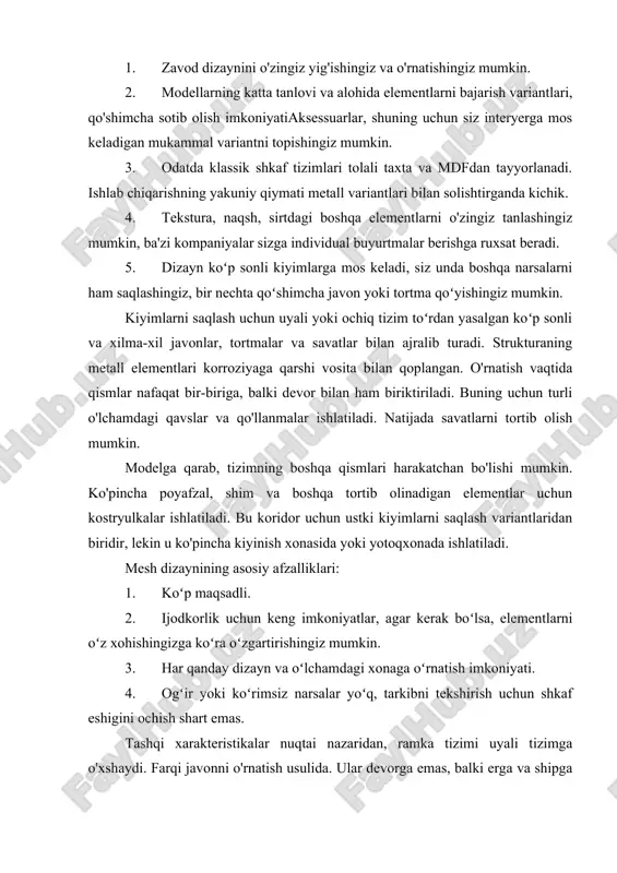 am past narx segmentida boʻlishi mumkin. agar qo'llab-quvvatlovchi tuzilmalar an'anaviy ankrajlar va dublonlar yordamida yuzaga biriktirilgan bo'lsa, unda ishlab chiqaruvchi eng arzon variantni taklif qiladi, bu soxta brend bo'lishi mumkin. bunday dizaynlarni ehtiyotkorlik bilan tanlash kerak. standart variantlar kengaytirgichlarga o'rnatiladi. vertikal kiyim saqlashning afzalliklari: 1. tizimni tashish uchun alohida elementlarga qismlarga ajratish mumkin. 2. har kim tuzilmani o'zi yig'ishi mumkinko'rsatmalar bilan. 3. har qanday xonaga mos keladi, chunki alohida elementlarni oʻz xohishingizga koʻra qayta tartibga solish mumkin. 4. tarkibga doimiy kirishni ta'minlaydigan devorlar yoki boshqa qismlar mavjud emas, siz bir vaqtning o'zida butun shkafni tekshirishingiz mumkin. 5. tuzmalar metalldan, tokchalar esa yog'ochdan qilingan. bu kombinatsiya dizayn juda massiv degan taassurot qoldirmasdan yuqori yuk ko'tarish qobiliyatini ta'minlaydi. 6. kiyimlar uchun ramka saqlash tizimi har qanday interyerga mos keladi. 7. shkaf tizimi yaratilgan materialni to'g'ri tanlash uchun siz ularning nimadan yasalganiga va xonadagi devorlarni qanday qoplashga e'tibor qaratishingiz kerak. mobil tizimlarni mahkamlash …