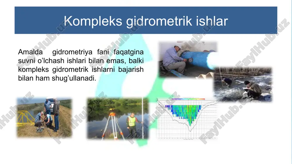 003,326 bet. 4.karimov s.k., akbarov a.a., jonqobilov u. gidrologiyia, gidrometriyia va oqim hajmini rostlash.darslik. – t.: o‘qituvchi, 2004.-230 b. 5.akbarov a.a., nazaraliev d.v., xikmatov f.x. «gidrometriya» fanidan o‘quv qo‘llanma,timi,toshkent, 2008y.154 bet. 6.melnikova t.n. praktikum po gidrologii, uchebnik. maykop – 2012 g. 153 b. 7.a.v.savkin, s.v.fedorov. gidrologiya. o‘quv qo‘llanma. – sankt-peterburg.:2010.-102b. https://moodle.tiiame.uz/course/view.php?id=705 gidrologiya va gidrogeologiya kafedrasi dotsenti nazaraliyev dilshod validjanovich e'tiboringiz uchun rahmat!  + 998 71 237 0971  dnazaraliyev@yandex.com nazaraliyev dilshod 19 image1.png image2.png image3.png image4.png image5.png image6.jpeg image7.png image8.png image9.png image10.png image11.png image12.png image13.png image14.png image15.png image16.png image17.png image18.png image19.png image20.png image21.png image22.png image23.jpeg image24.jpeg image25.jpeg image26.jpeg image27.jpeg image28.jpeg image29.jpeg image30.png /docprops/thumbnail.jpeg