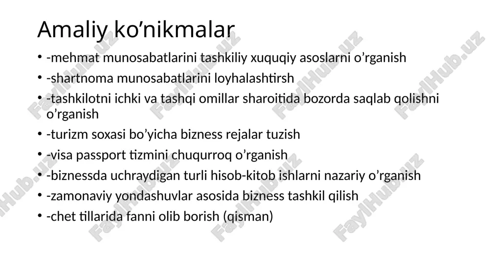 ; 4) bunday boshqaruv sharoitida buyruqbozlik va rasmiyatchilik paydo bo'lishi xavfi kuchli. funktsional tuzilmaning ijobiy tomonlari: 1) muayyan funktsiyalarning bajarilishi uchun javob beradigan mutaxassislar yuqori malakaga ega bo'ladi; 2) pog'ona menejerlari ayrim maxsus masalalarni hal qilishdan ozod etiladi; 3) hodisalar va jaraѐnlar standartlashtiriladi, formallashtiriladi va dasturlashtiriladi; 4) boshqaruv funktsiyalarni bajarishdagi takrorlanishlarga va parallelizmga chek qo'yiladi; 5) keng soha mutaxassislariga bo'lgan ehtiѐj kamayadi. funktsional tuzilmaning kamchiliklari: 1) funktsional bo'limlar o'ziga topshirilgan funktsiyalarni sifatli bajarishdan manfaatdor bo'lib, «begona» funktsiyalar uchun ham, butun korxonaning umumiy faoliyati uchun ham javob bermaydi; 2) turli funktsional bo'limlar o'rtasida muttasil aloqa o'rnatish qiyinlashadi; 3) haddan tashqari markazlashish holatlari vujudga keladi; 4) qarorlar qabul qilish taomillari uzayib ketadi; 5) tashkiliy tuzilma o'zgarishlarga moslashishi ancha qiyin kechadi. tabiiyki, har bir mehmonxonaning tashkiliy tuzilmasi o'ziga xos xususiyatlarga ega bo'ladi. masalan, bronlashtirish bo'limi tijorat bo'limi tarkibiga kirishi mumkin, xaridlar bo'limi moliyaviy direktorga bo'ysunishi mumkin, banket xizmati ovqatlanish xizmati tarkibiga kirishi mumkin. …