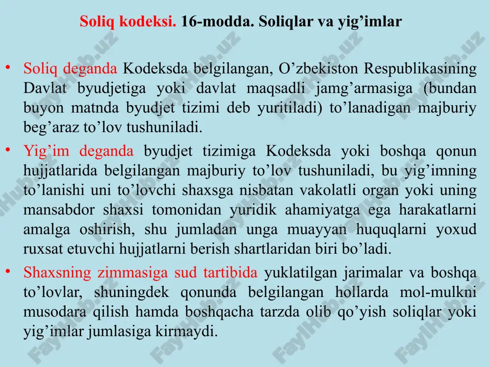 ilinadigan bo‘lsa - bu induktsiyadir. avval, boshdanoq barcha xususiy hollarni o‘z ichiga olgan umumiy qoida hosil qilinsa bu - deduktsiyadir. dialektik usul shuni ko‘rsatadiki, rivojlanish quyidan yuqoriga qarab sodir bo‘ladi. bilish esa oddiydan murakkabga tomon rivoj topib boradi. analiz bu o‘rganilayotgan butun ob’ektni qismlarga ajratish va ularni izchillik bilan tahlil qilish, bo‘lsa, sintez esa, o‘rganilgan qismlardan olingan xulosa va natijalarni bir butun yaxlit jarayon deb qarab, umumiy xulosa chiqarishdir soliqlarni davrlar bo‘yicha taqqoslash, ulardan tushumlarni jadvallar orqali ifodalash, o‘zgarishlarni aniqlash, ularga nazariy jihatdan baho berish, soliqlarning boshqa iqtisodiy kategoriyalarga ta’sirini grafik usulida tasvirlash va shu kabilardir. masalan, soliqlar o‘zgarishini yalpi talab va yalpi taklifga ta’sirini mana shu usul bilan ifodalash mumkin. 30.12.2022 yildagi o‘rq-812-son «soliq va budjet siyosatining 2023 yilga mo‘ljallangan asosiy yo‘nalishlari qabul qilinganligi munosabati bilan o‘zbekiston respublikasining ayrim qonun hujjatlariga o‘zgartish va qo‘shimchalar kiritish to‘g‘risida» qonuni, qonunchilik palatasi tomonidan 2022 yil 27 dekabrda qabul qilingan cenat tomonidan 2022 …